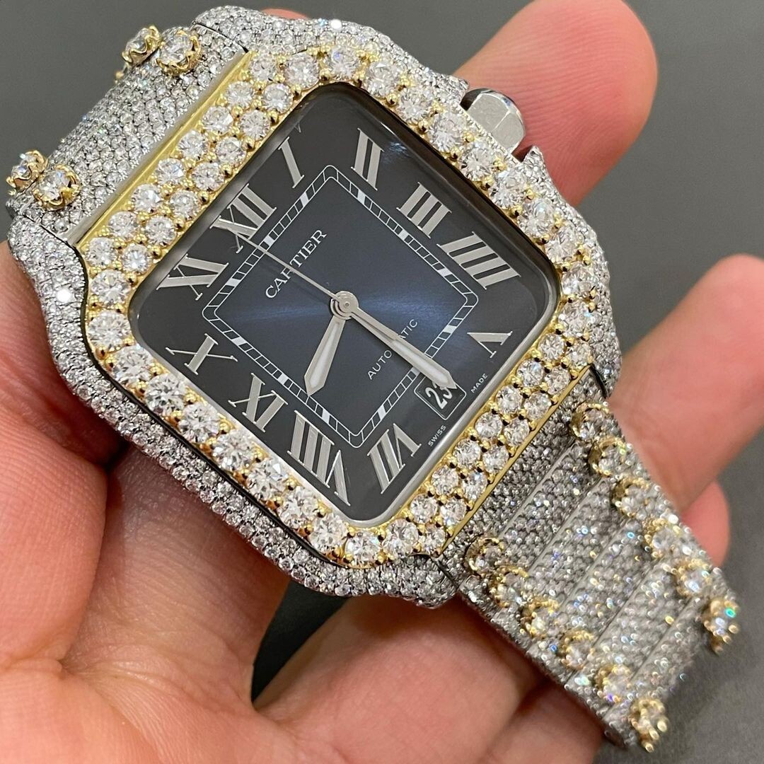 icedout cartier watch moissanite watch vvs d color pass diamond tester