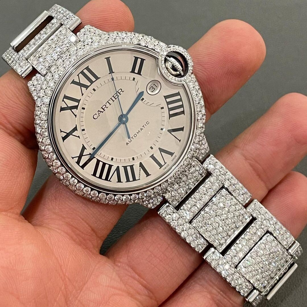 icedout cartier watch moissanite watch vvs d color pass diamond tester