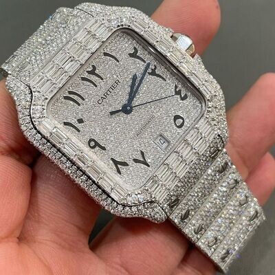 icedout cartier watch moissanite watch vvs d color pass diamond tester
