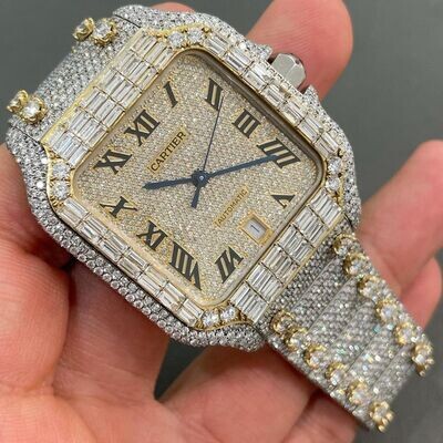 icedout cartier watch moissanite watch vvs d color pass diamond tester