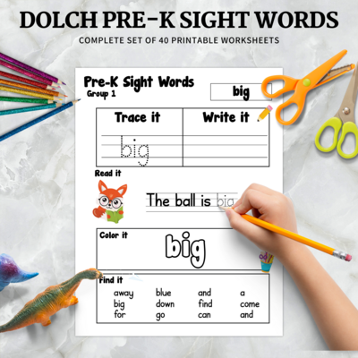 Pre-K Dolch Sight Word Worksheets