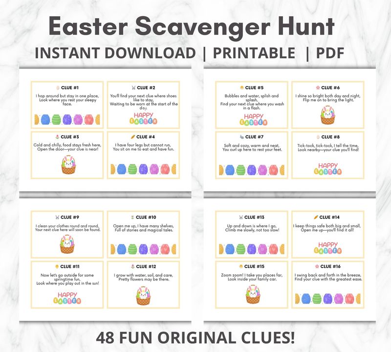 Easter Indoor Outdoor Scavenger Hunt Clues