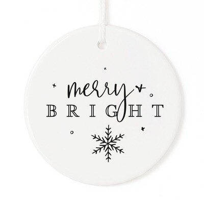 Merry + Bright Christmas Ornament with Ribbon and Box
