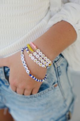 &#39;HINENI&#39; bracelet (blue and white beaded)