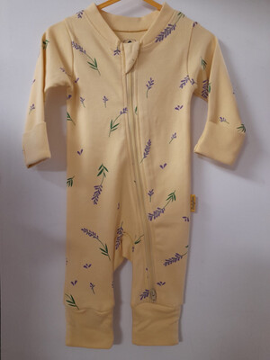 BABYBOO Lemon Lavender organic cotton zippyboo suit Size 9-12 Months