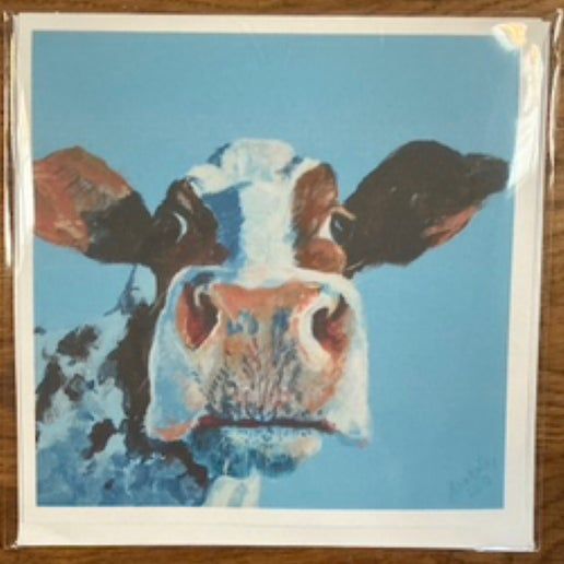 Blue Cow Art - Brown/White Cow Greeting Card