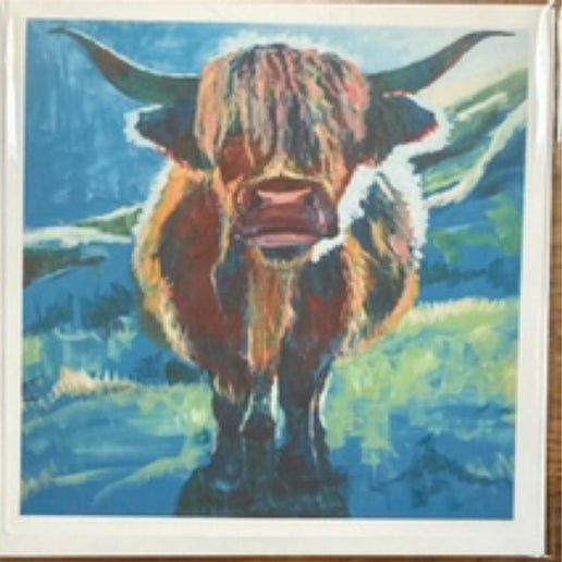 Blue Cow Art - Highland Cow (Scenic) Greeting Card