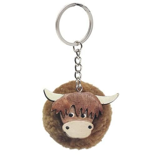 Highland Cow Fluffy Pom Pom Keyring