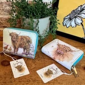 Jan Pashley Highland Coo Cow Zip Around Small Wallet Purse