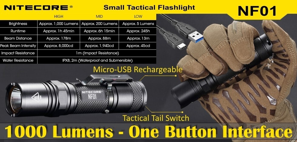 NiteCore NF01 + Built-In 2600mAh Battery + USB Cable