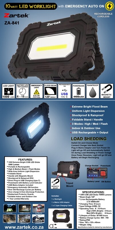 Zartek Led 10w Workinglight 1000lm Emergency Light Recharge