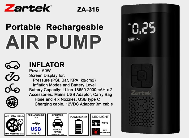 Zartek ZA-316 - Portable Air Pump Zartek ZA-316 - Portable Air Pump