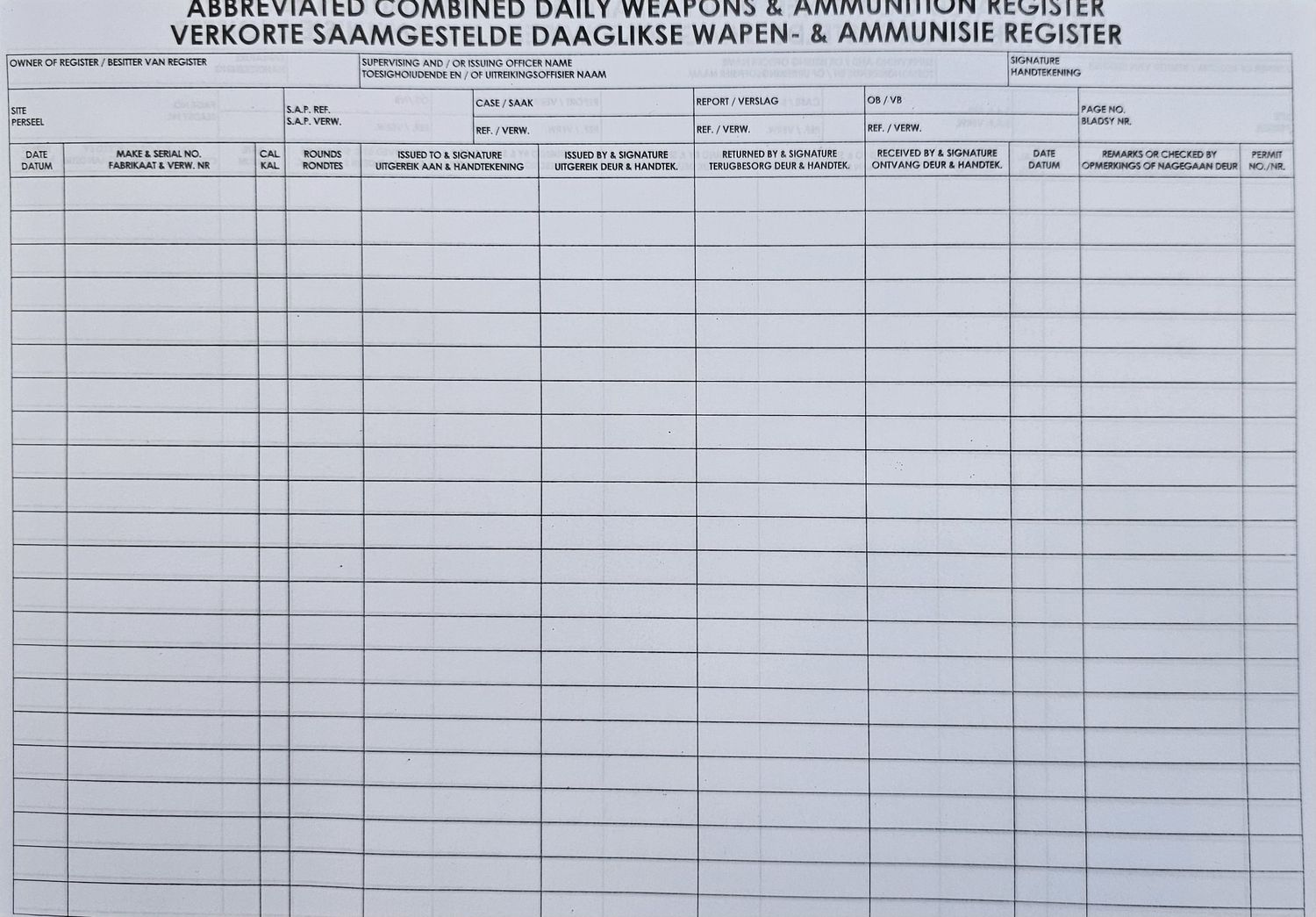 Abbr Combined Daily Weapon & Ammo Register