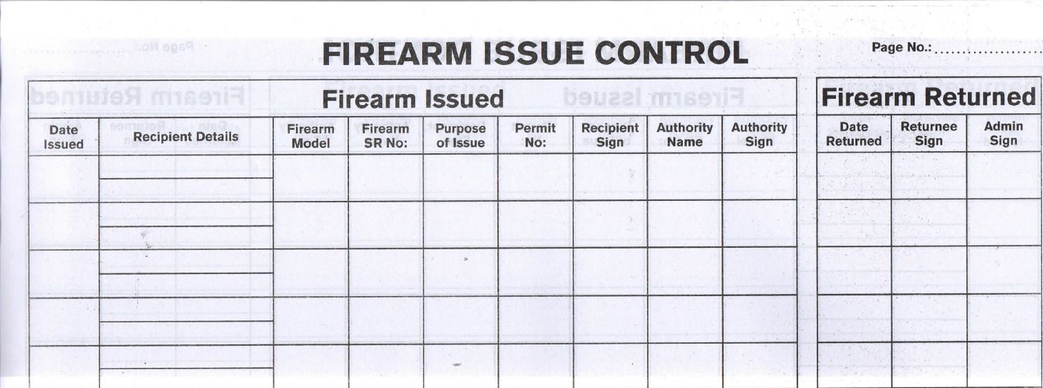 Firearm Issue Control 200 Page A4 Register