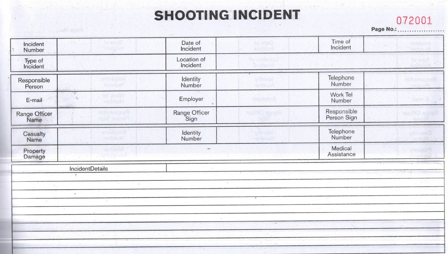 Shooting Incident Register 200 Page