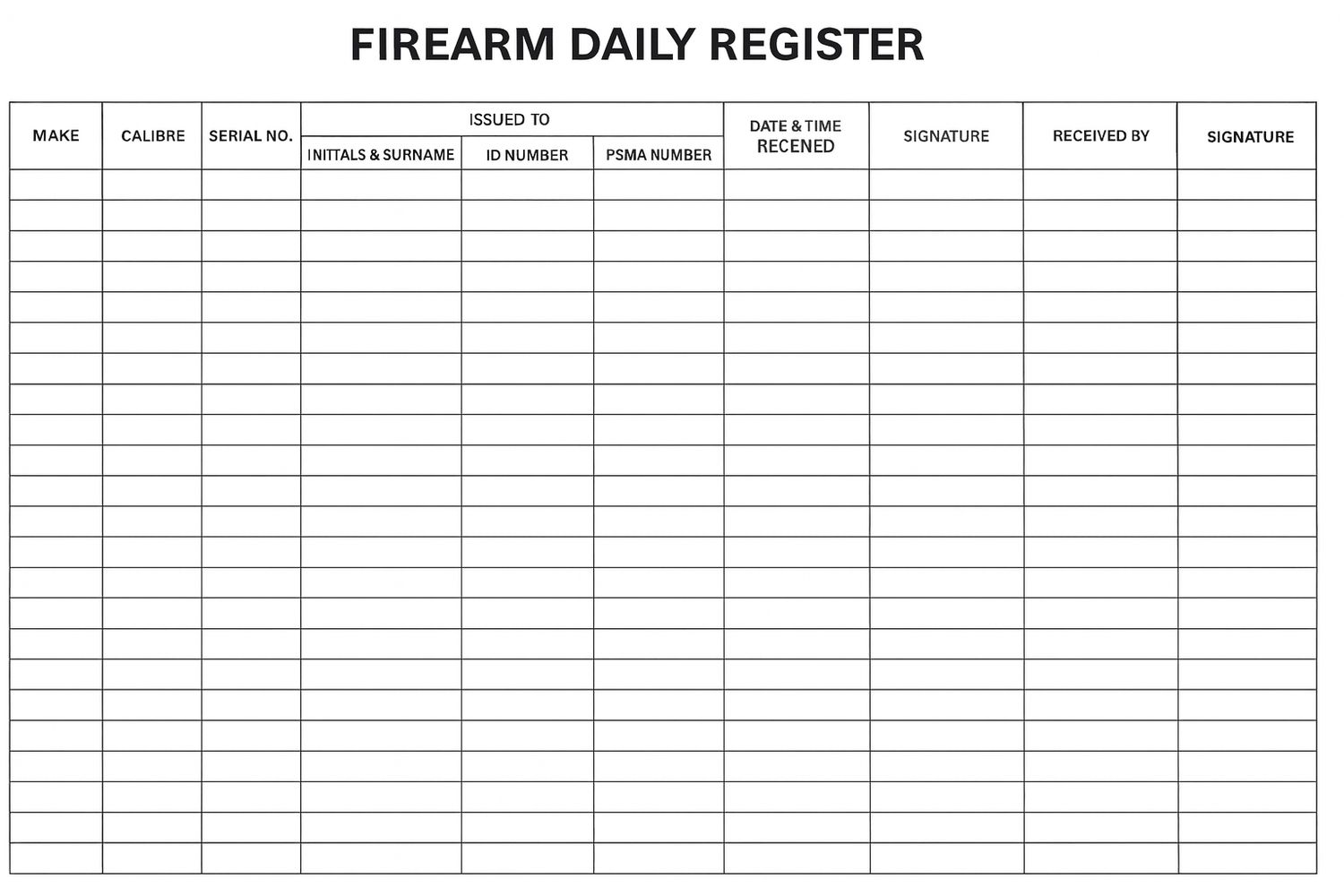 Firearms Daily Register 200 Page