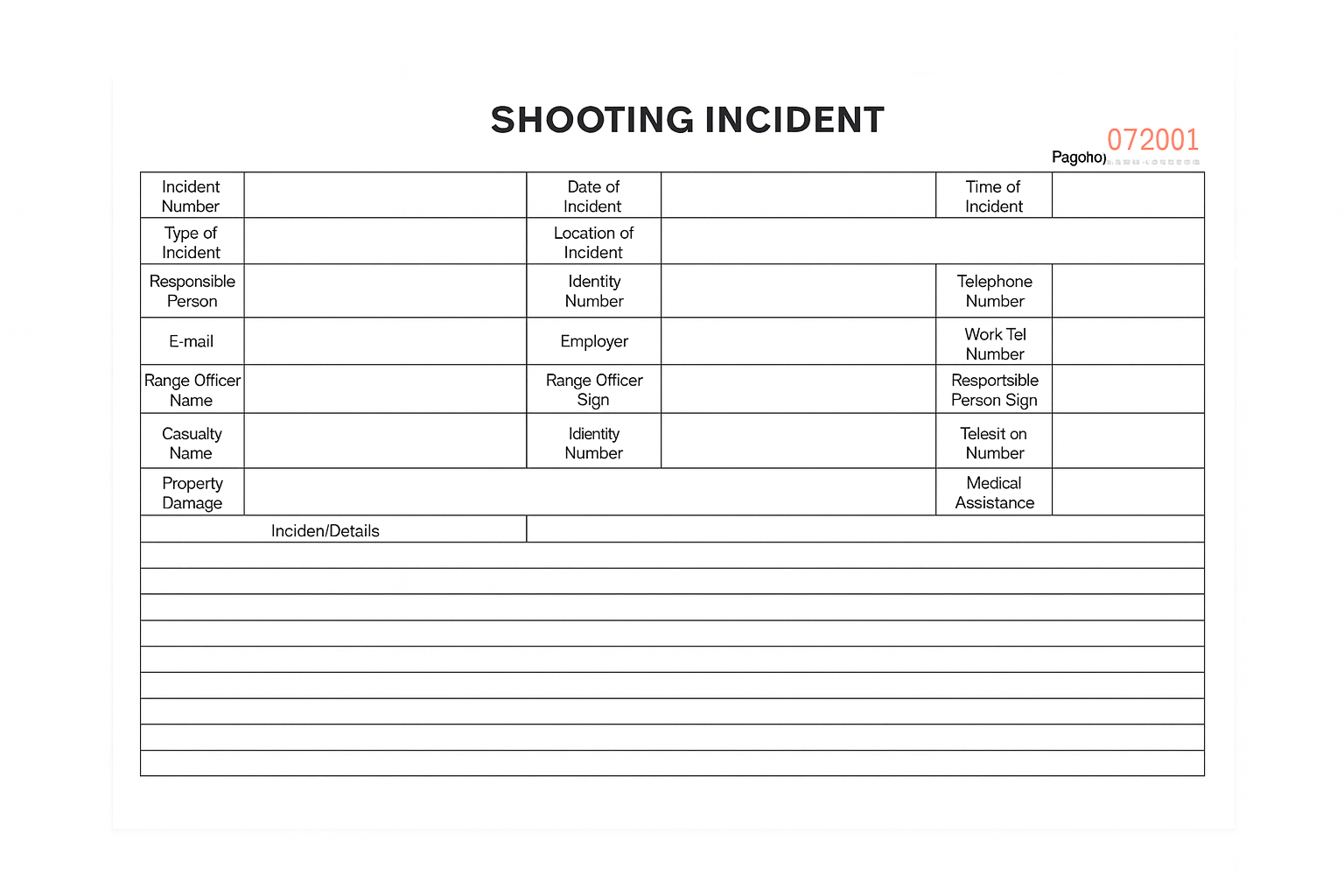 Shooting Incident Register 200 Page
