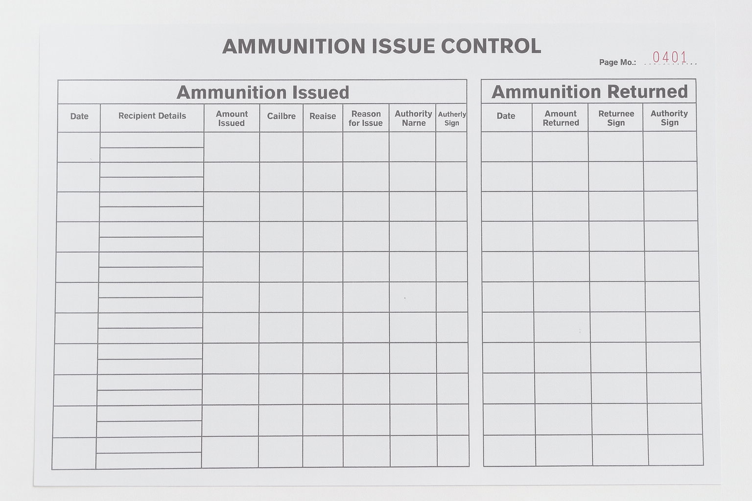 Ammunition Issue Control Register 200 Page