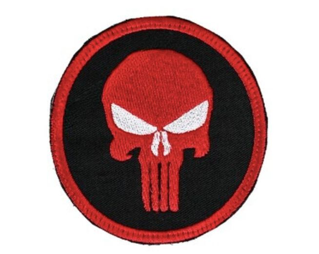 Bushveldt Punisher Skull Patch Red & Black with White Eyes
