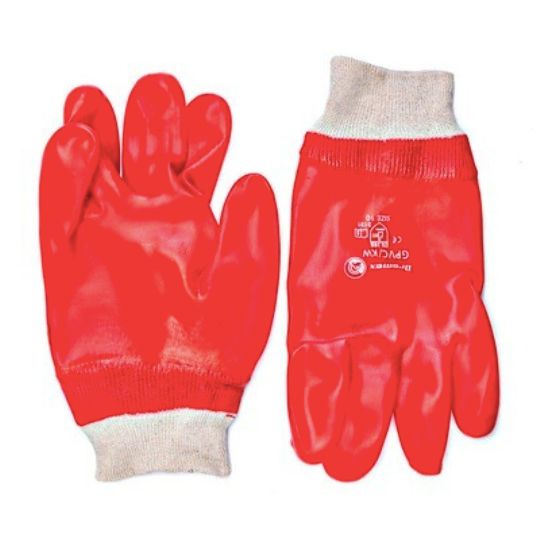 Glove PVC Red Knitted Wrist 2"