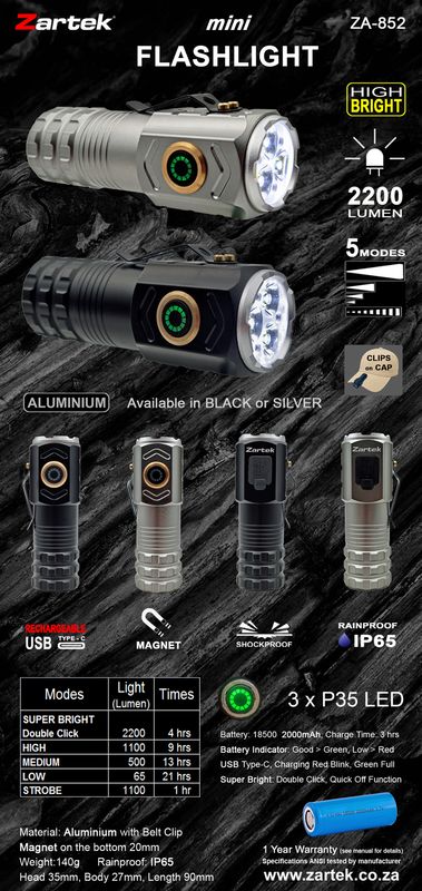 Rechargeable LED Mini Flashlight 2200 Lumen