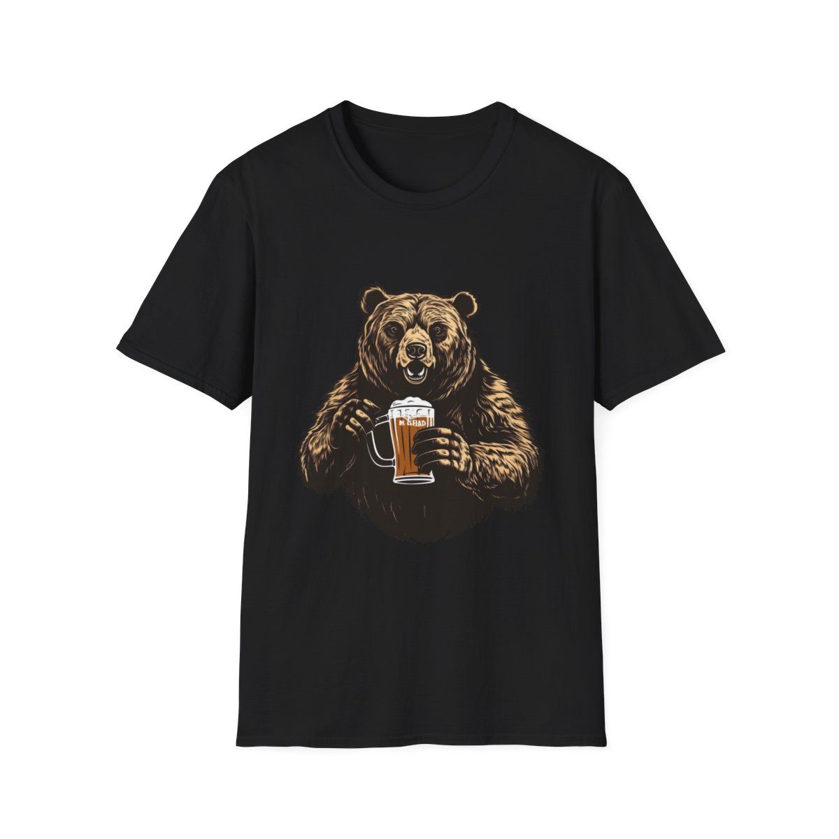 Beer-Loving Bear Unisex Softstyle T-Shirt, Sizes: XS, Colors: Black