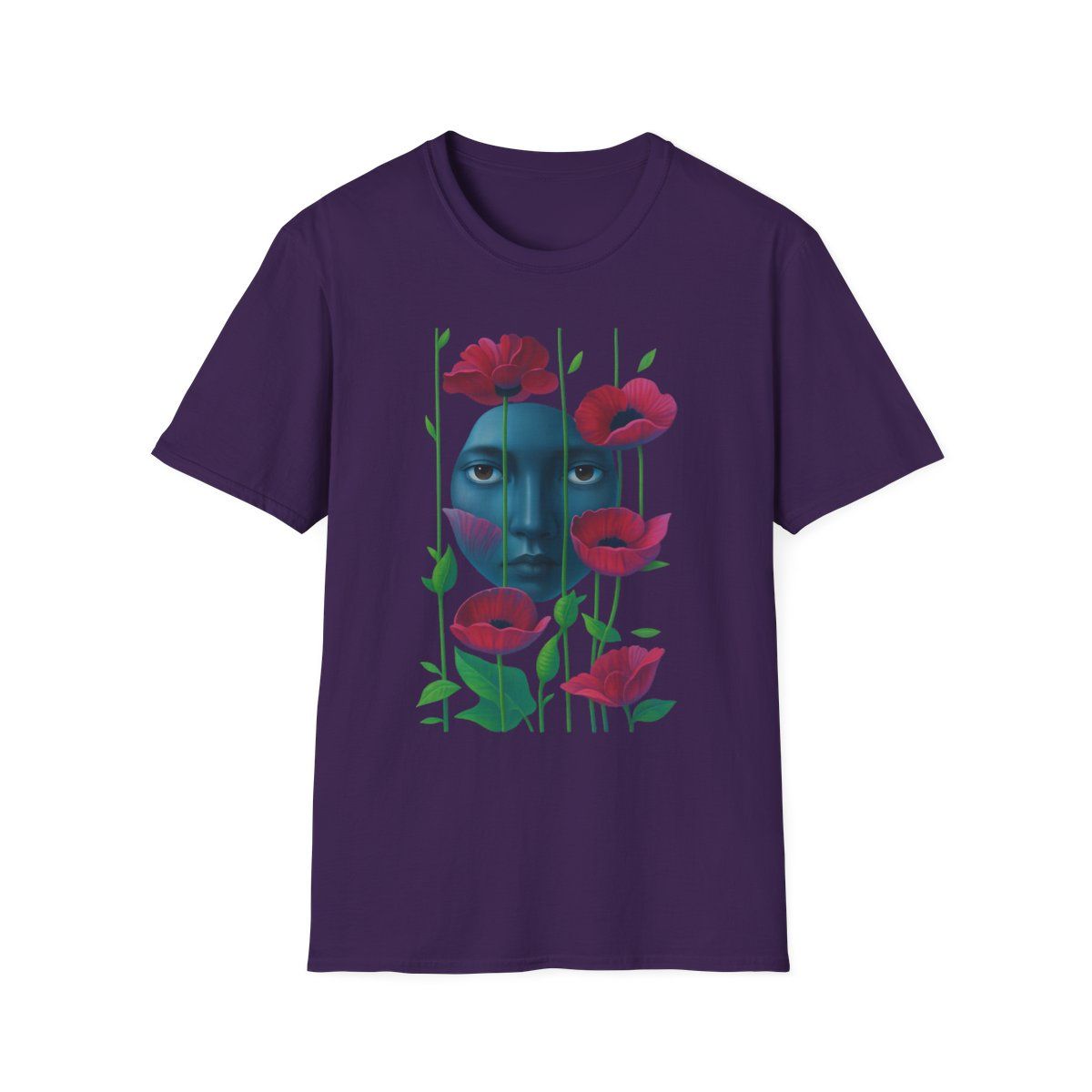 Bohemian Floral T-Shirt with Artistic Face Design