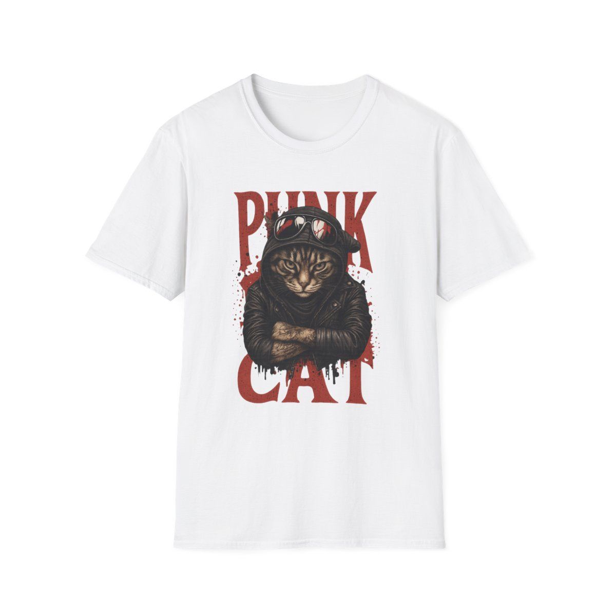 Punk Cat T-Shirt, Unisex Graphic Tee, Funny Cat Lover Gift, Casual Wear, Streetwear Style, Animal Art T-Shirt