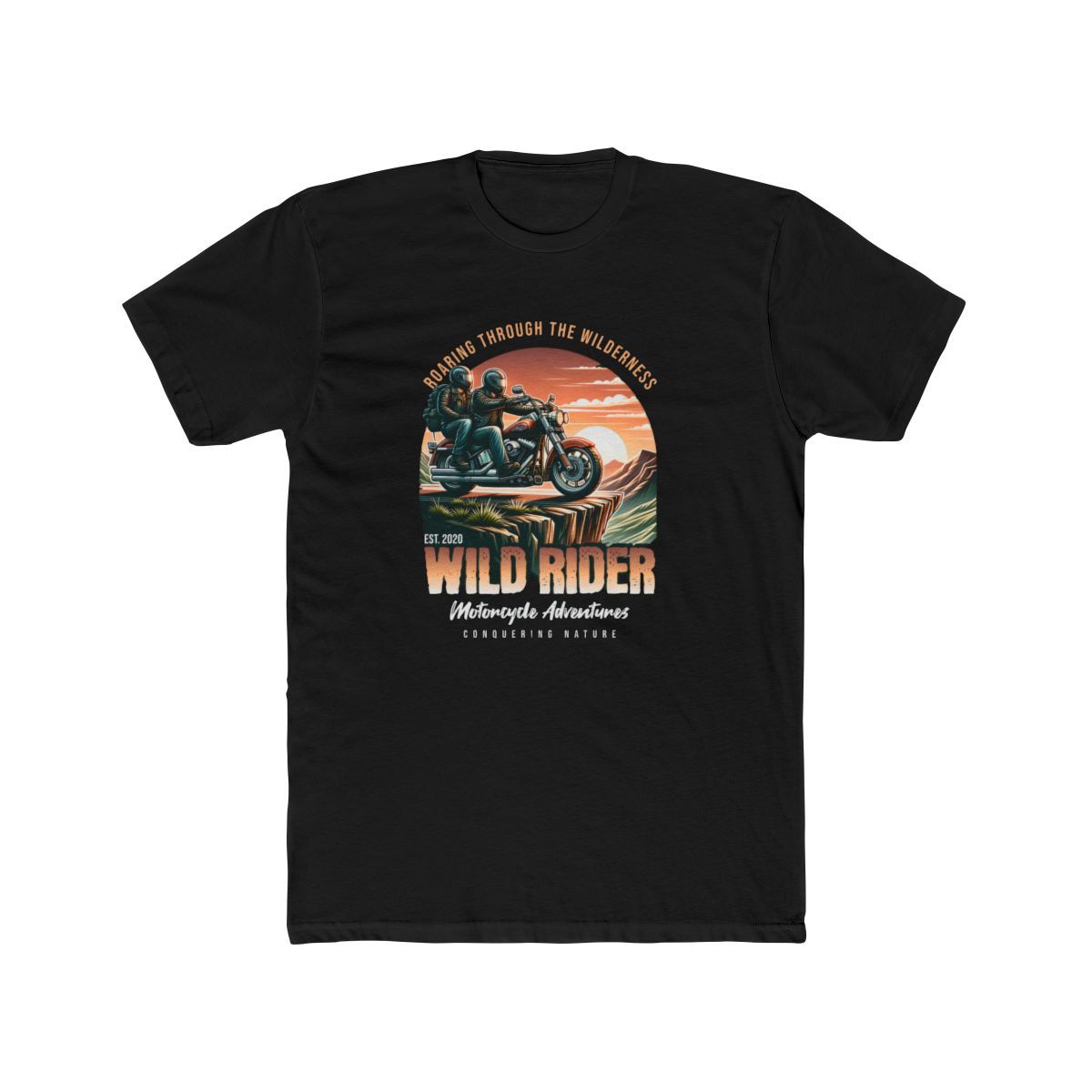 Wild Rider Unisex Cotton Crew Tee - Adventure Motorcycle Graphic T-Shirt