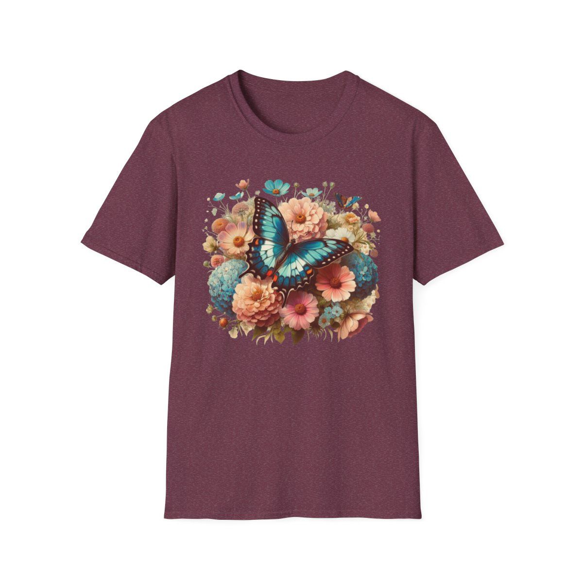 Butterfly Floral Unisex Softstyle T-Shirt - Nature-Inspired Spring Apparel