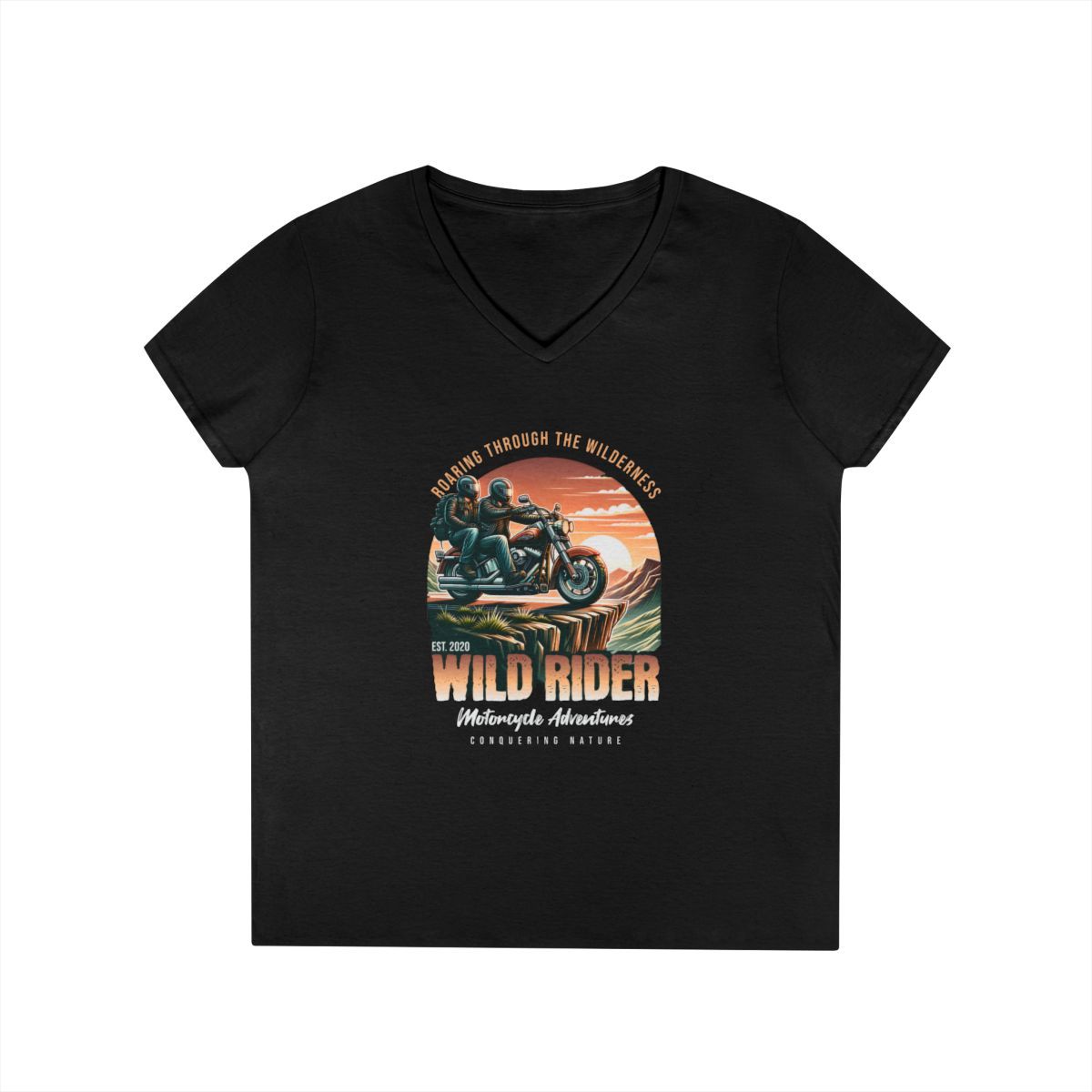 Wild Rider Ladies&#39; V-Neck T-Shirt - Perfect Gift for Motorcycle Enthusiasts