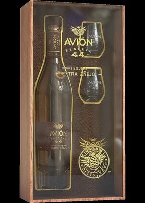 Avion Tequila Extra Anejo Reserve 44 with glasses