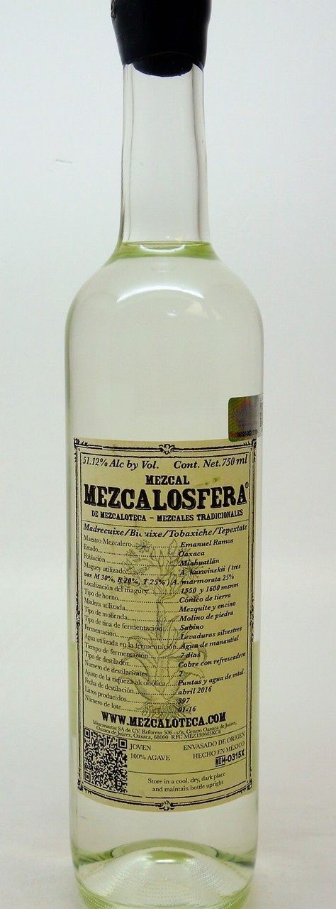 Mezcalosfera Aguardiente de Agave Madrecuishe 750ml