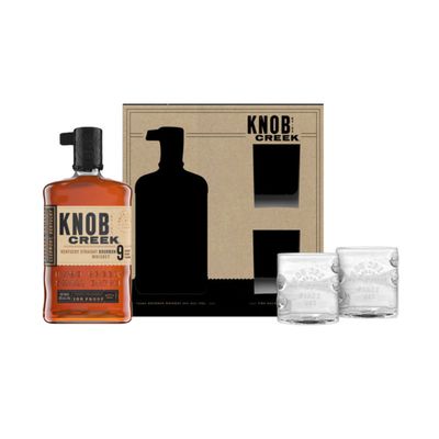 Knob Creek Kentucky Straight Bourbon Aged 9 Years 100 Proof with 2 signature glasses