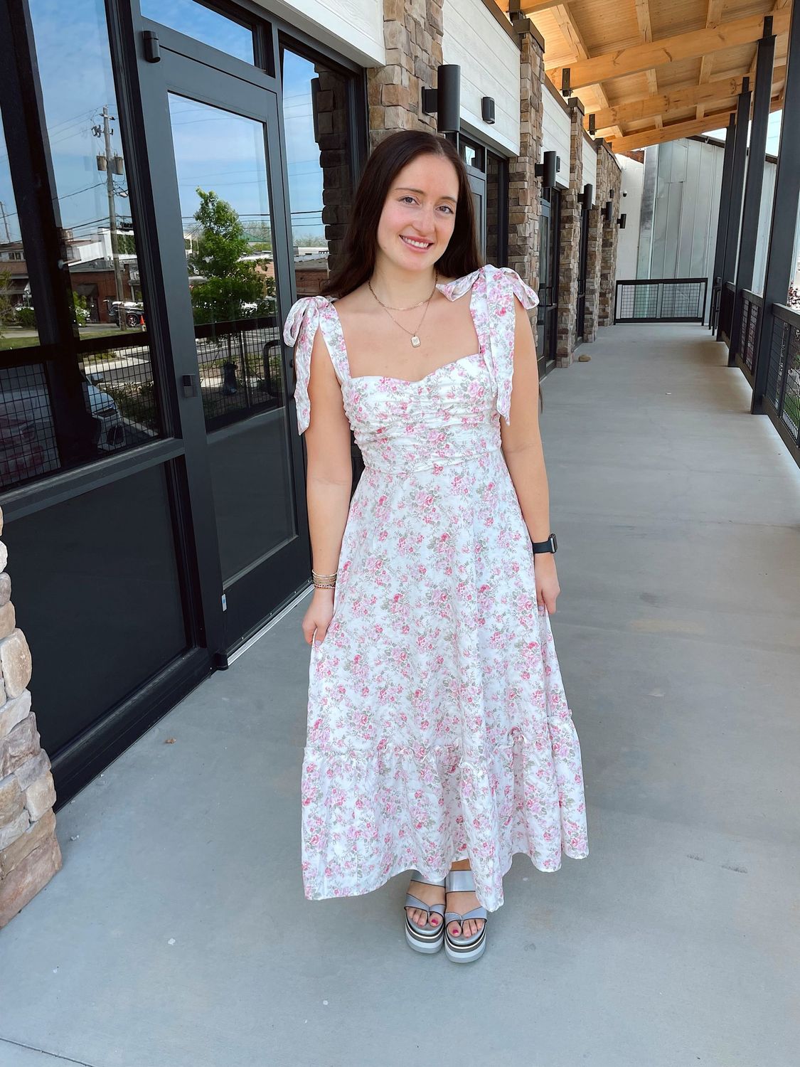 Flirty Floral Midi Dress Pink