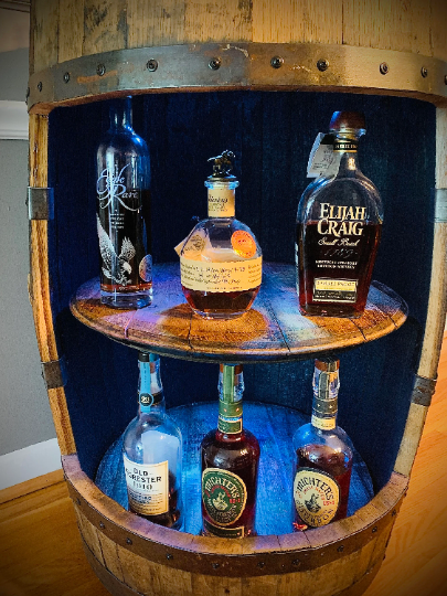 Barrel Liquor Cabinet w/ Wood Shelf