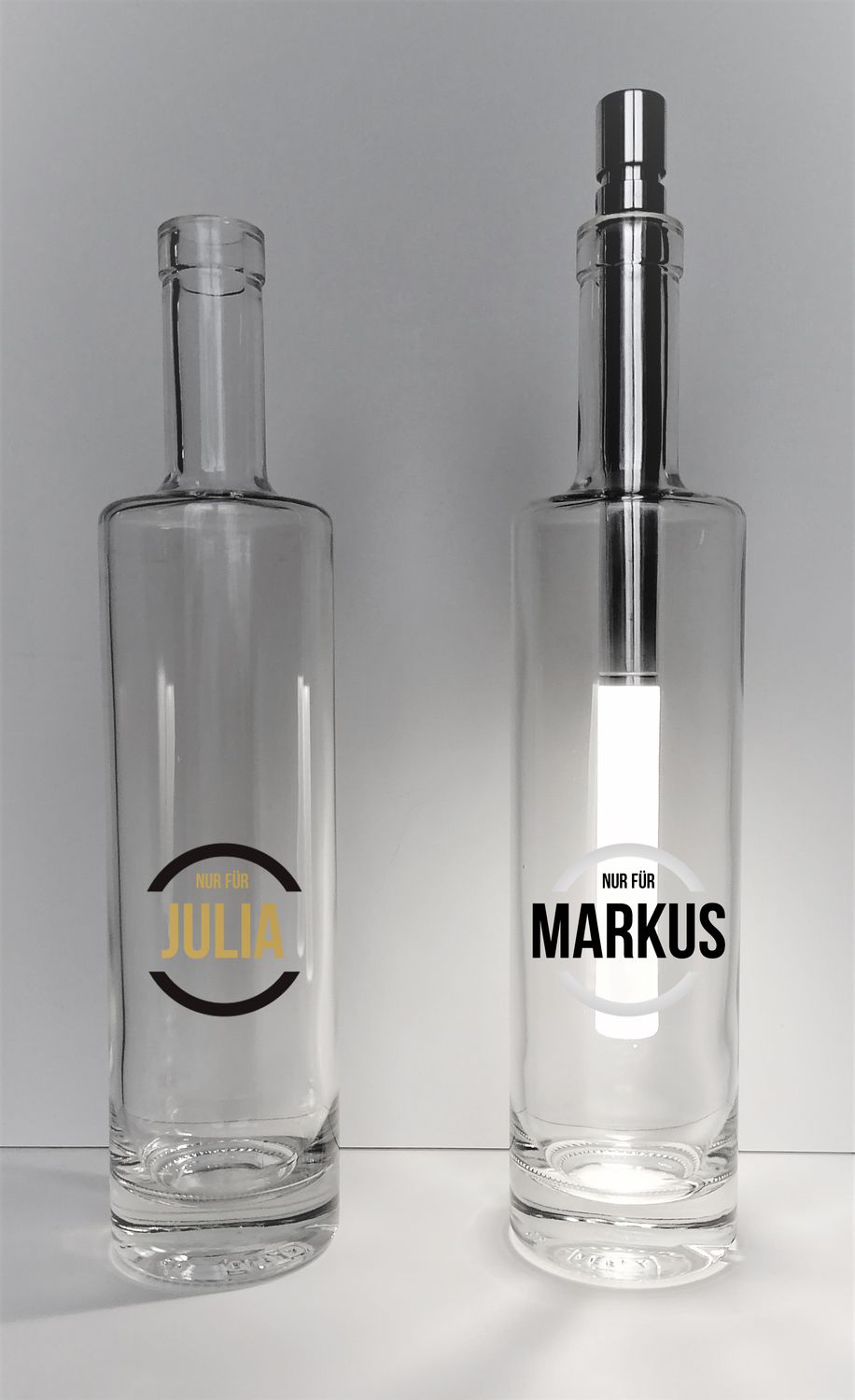&quot;Nur für&quot; - Personalisierbare Glasflasche - Modell &quot;Botelli&quot;