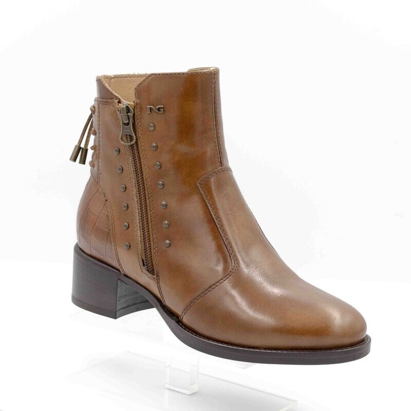 NERO GIARDINI : bottine cognac deux zip_