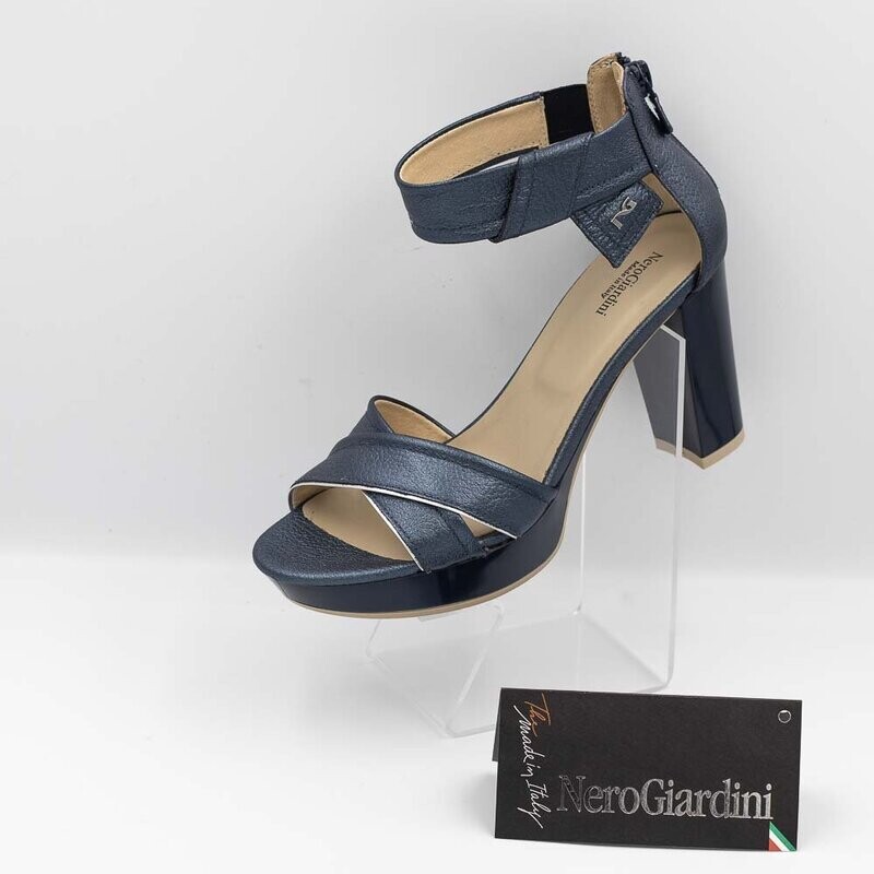 NERO GIARDINI : nu-pieds glamour bleu acier_