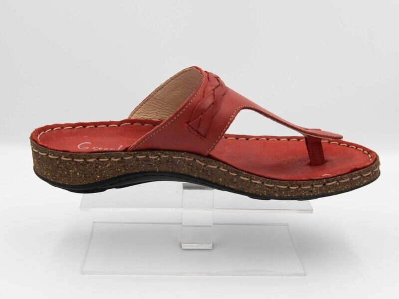 GREEN HILL : tong cuir rouge_