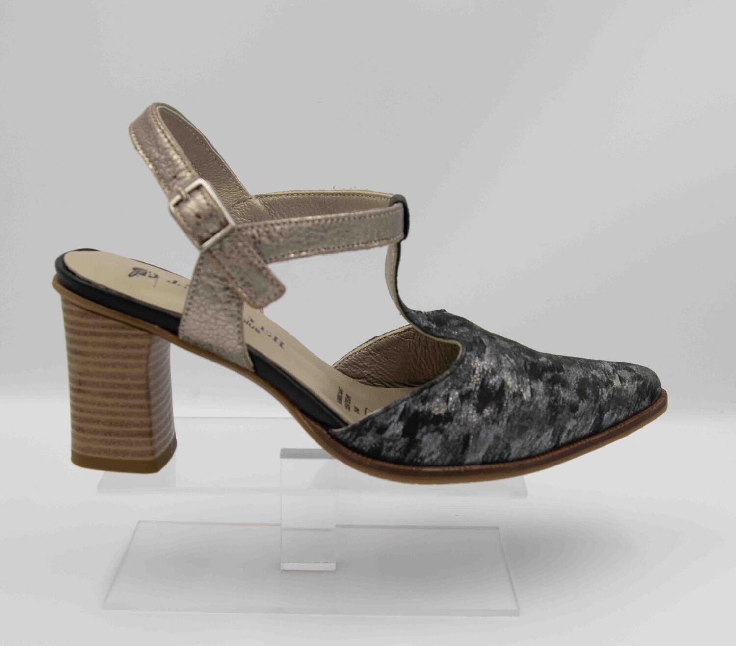 METAYER : escarpin anthracite doré_