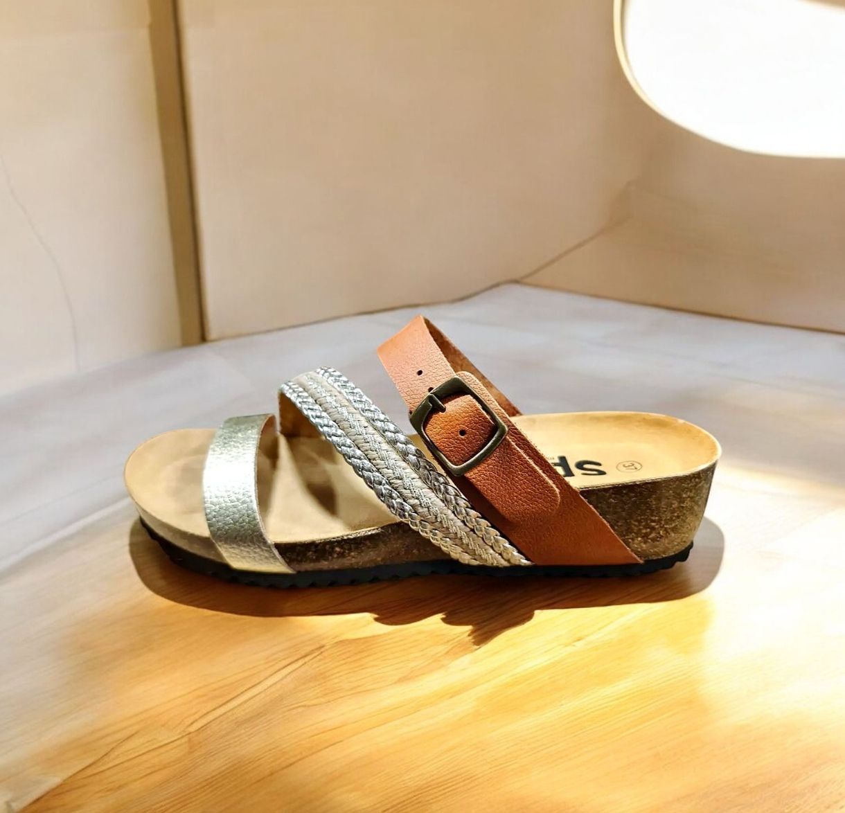 SPYKE : mules cuero  platine tressés