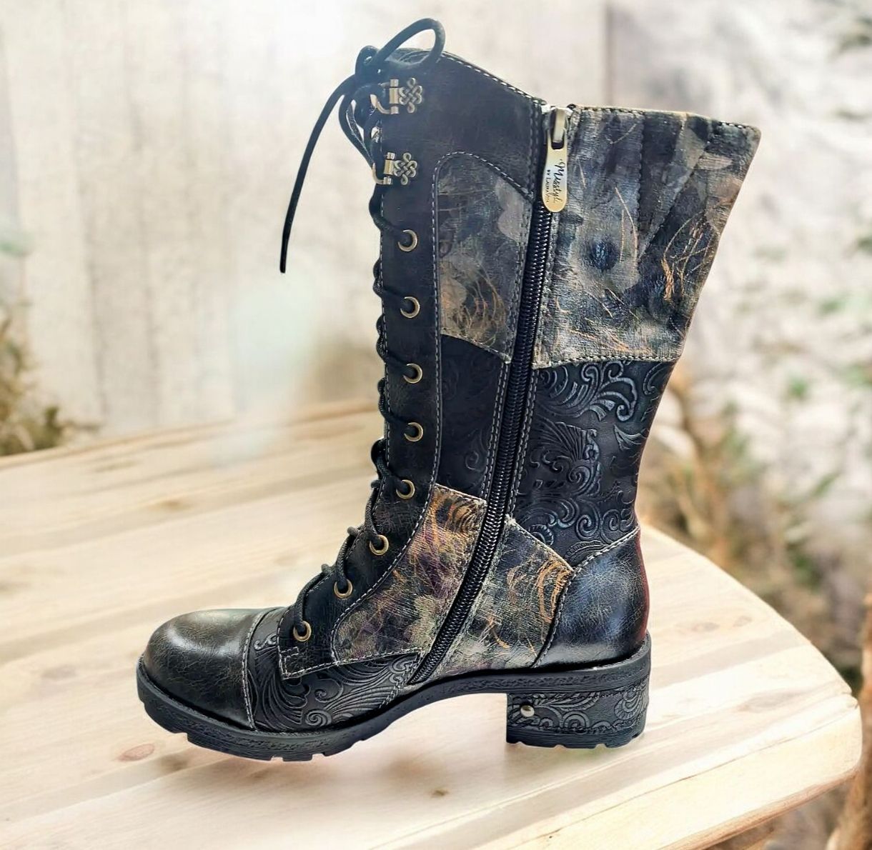 LAURA VITA : boots htes noir vert