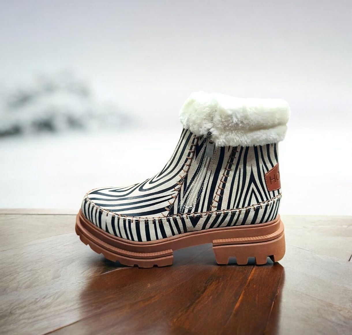 HOOPER : boots fourrées zebre