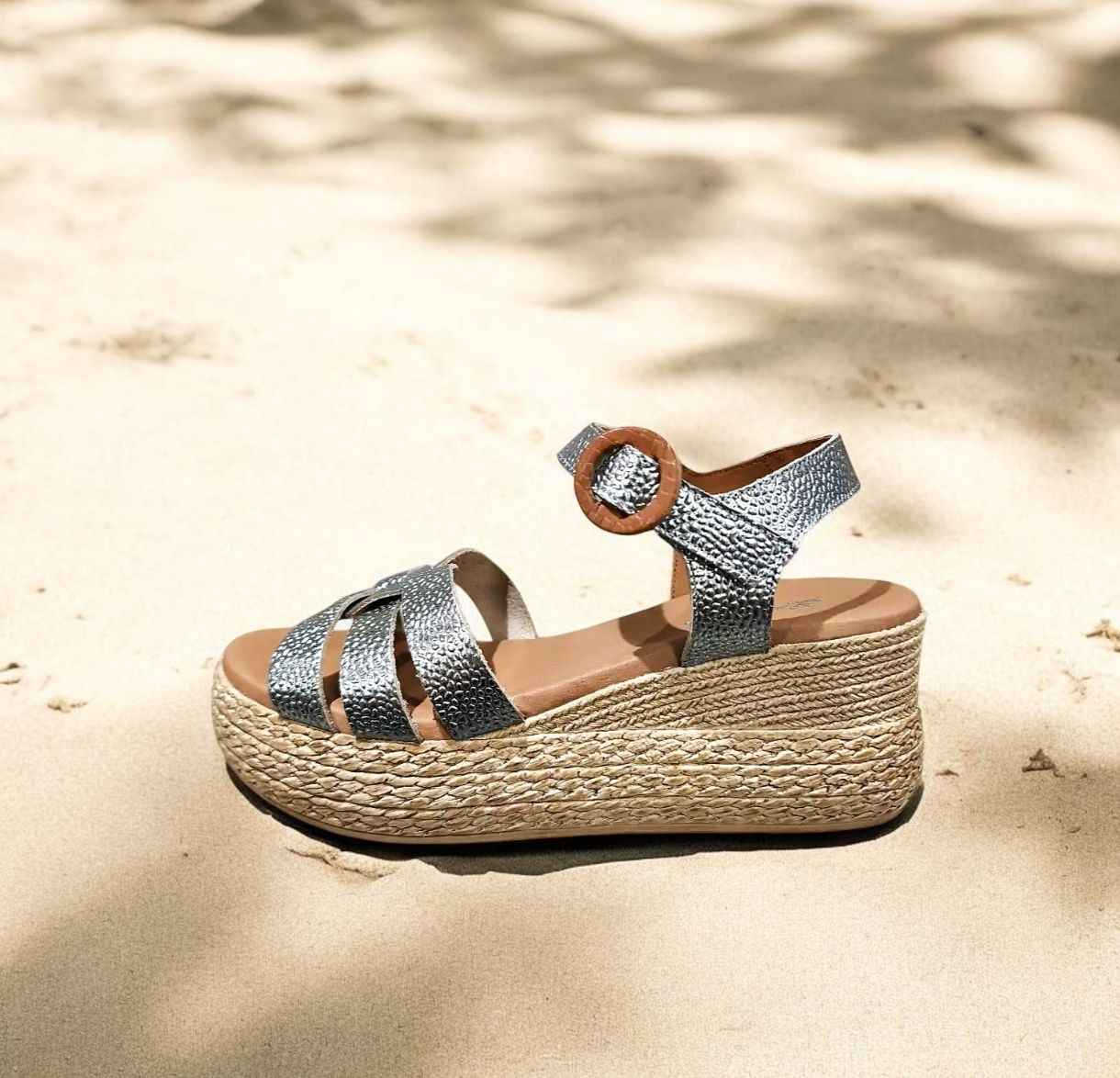 XAPATAN : nu-pieds talon compensés argent