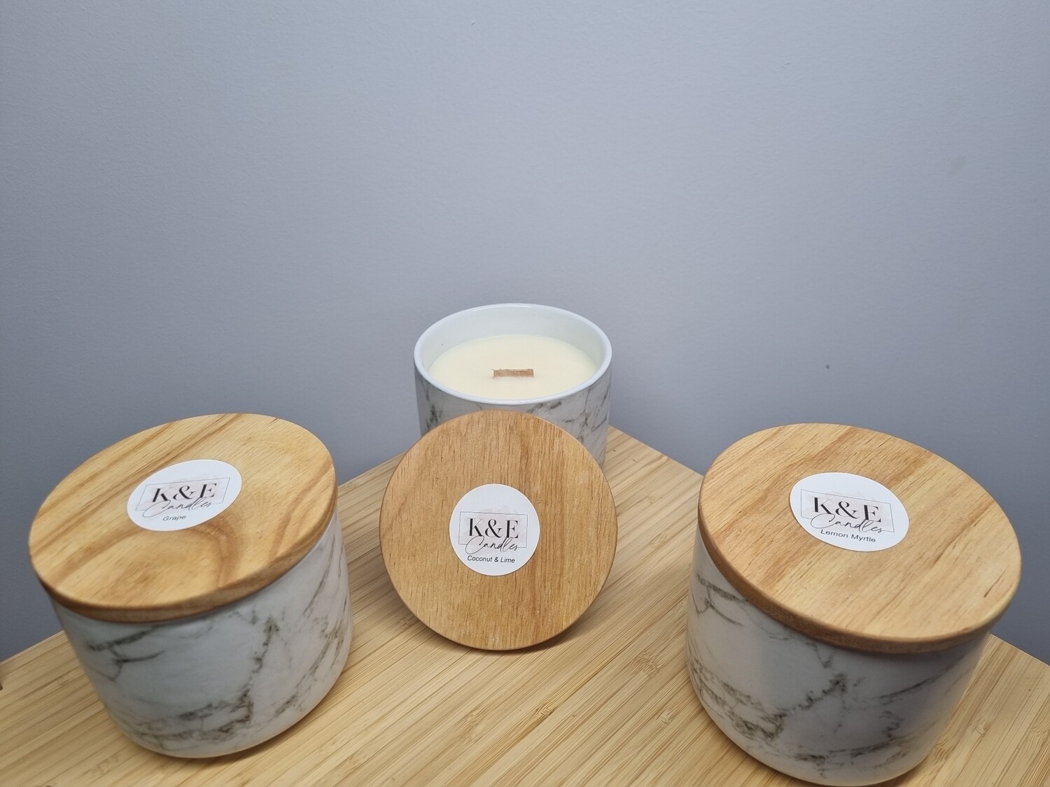 White Marble Wood Wick Candle with Wooden Lid