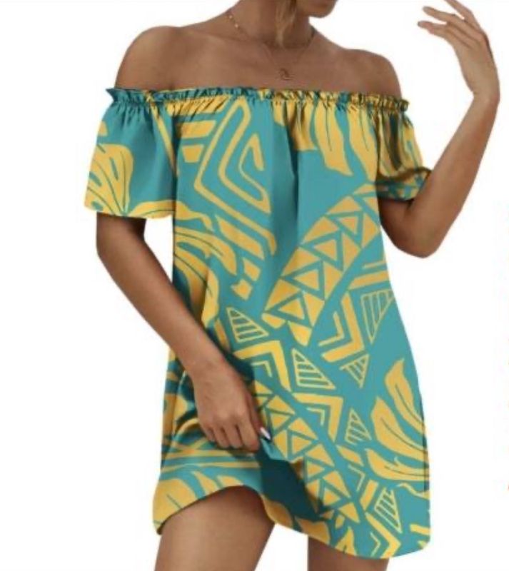 Ocean Blue and Yellow Short Sleeve Dress