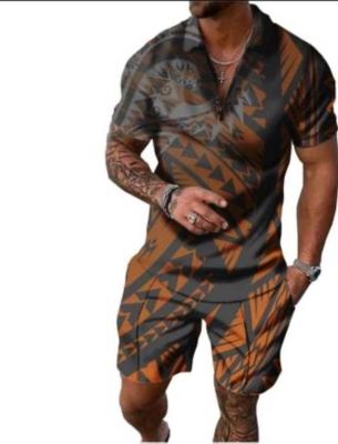 Black and Orange Zip up Shirt and Shorts Set
