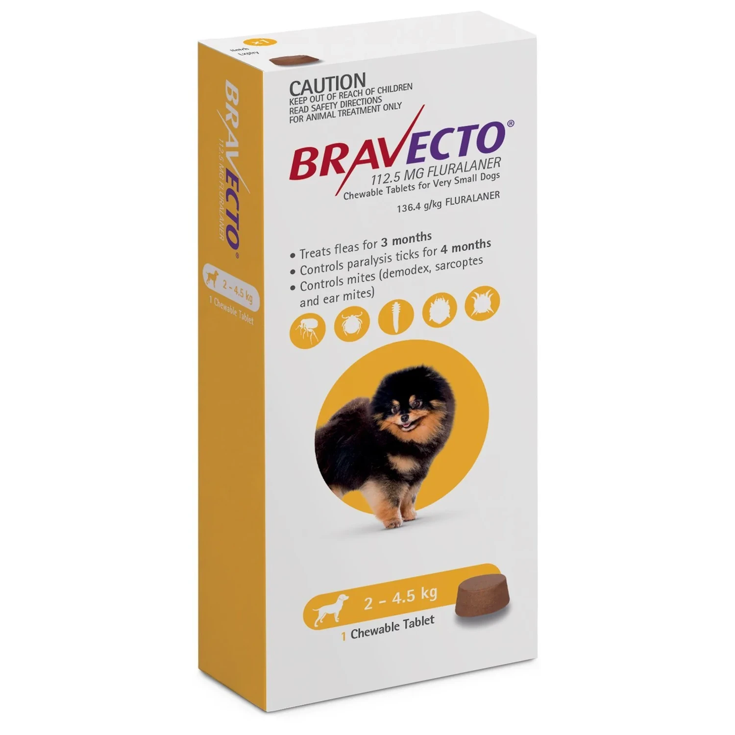 Bravecto Chewable - 3 Month Bravecto Chewable - 3 Month, Dog Weight: 2-4.5kg (Yellow)