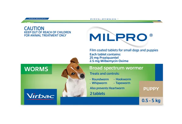 Milpro Broad Spectrum Wormer Dogs - Single Tablet, Size: Small Dogs 0.5kg - 10kg